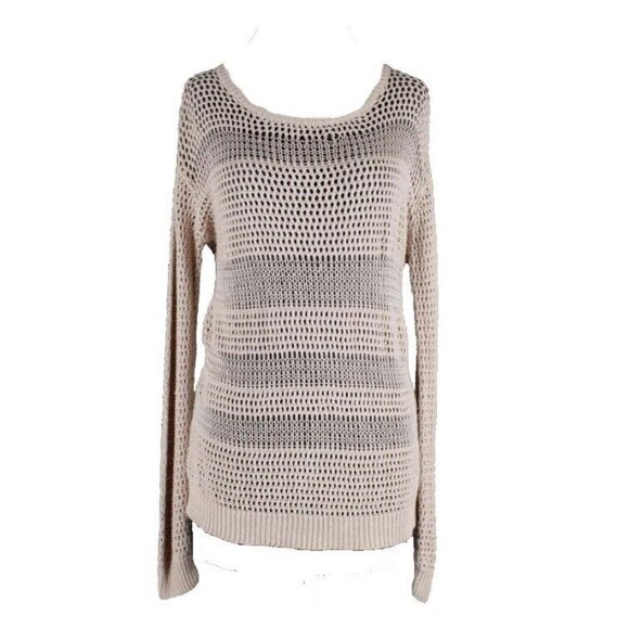 Joie Sz L Beige Loose Crochet Scoop Neck Linen Rayon Blend Sweater Top - Picture 1 of 5